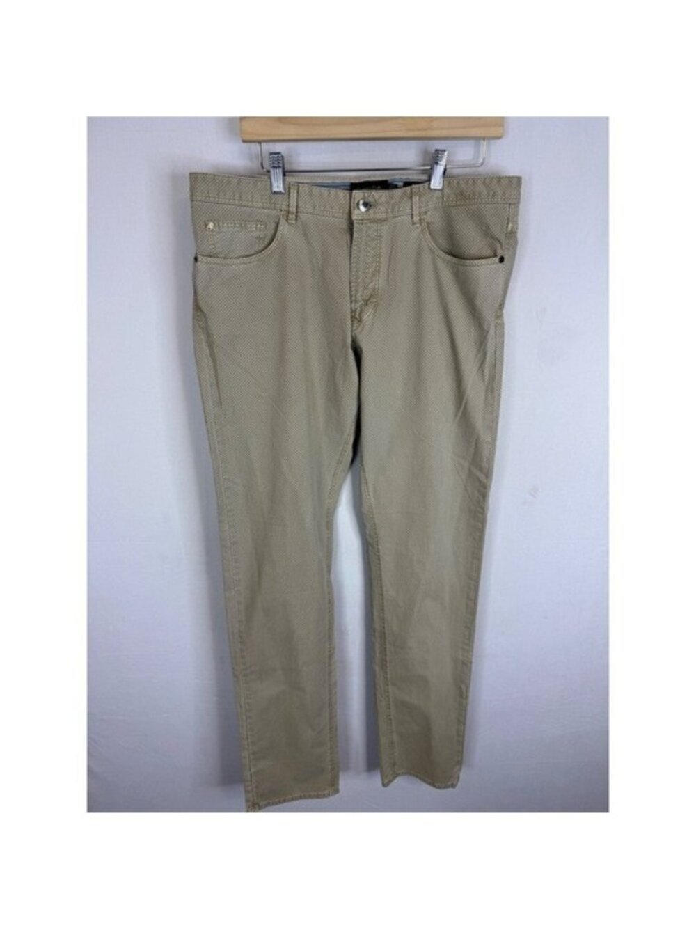Massimo Dutti Mens Tan Geometric Micro Print Slim Fit Five Pocket Pants 34X34